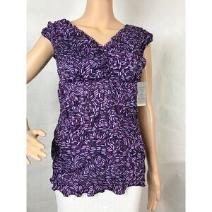 Merona Women's Blouse Size L Purple Print V-Neck Semi-Sheer